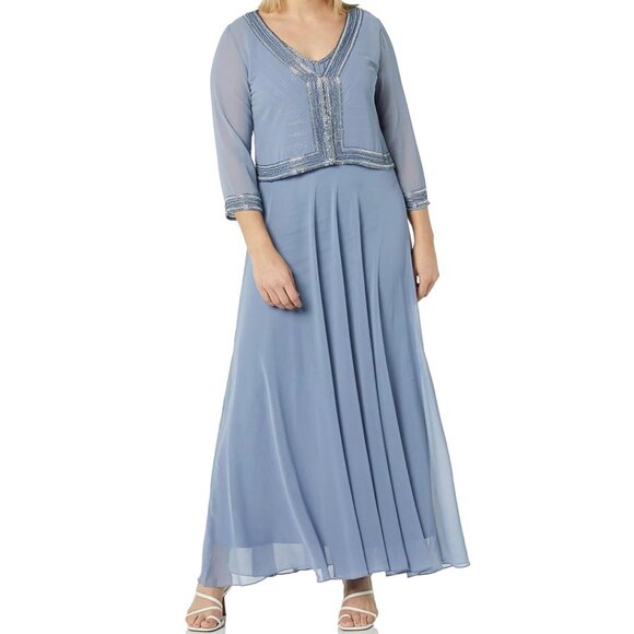 J. Kara Formal Evening Gown w Jacket MOB Dusty Blue Beaded Sz 12 New - Picture 12 of 15